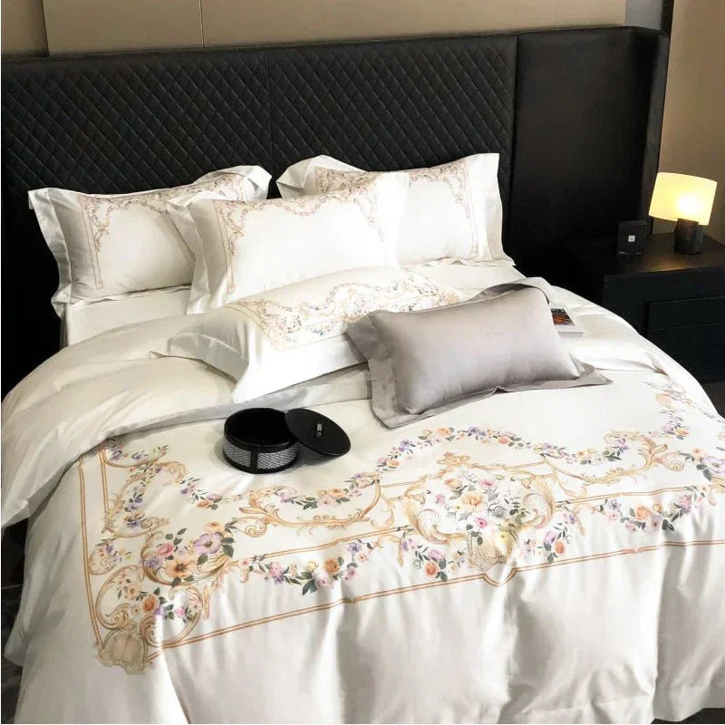 Afralia™ Egyptian Cotton Bedding Set: Queen King Ru Size Duvet Cover, Sheet, Pillowcase White