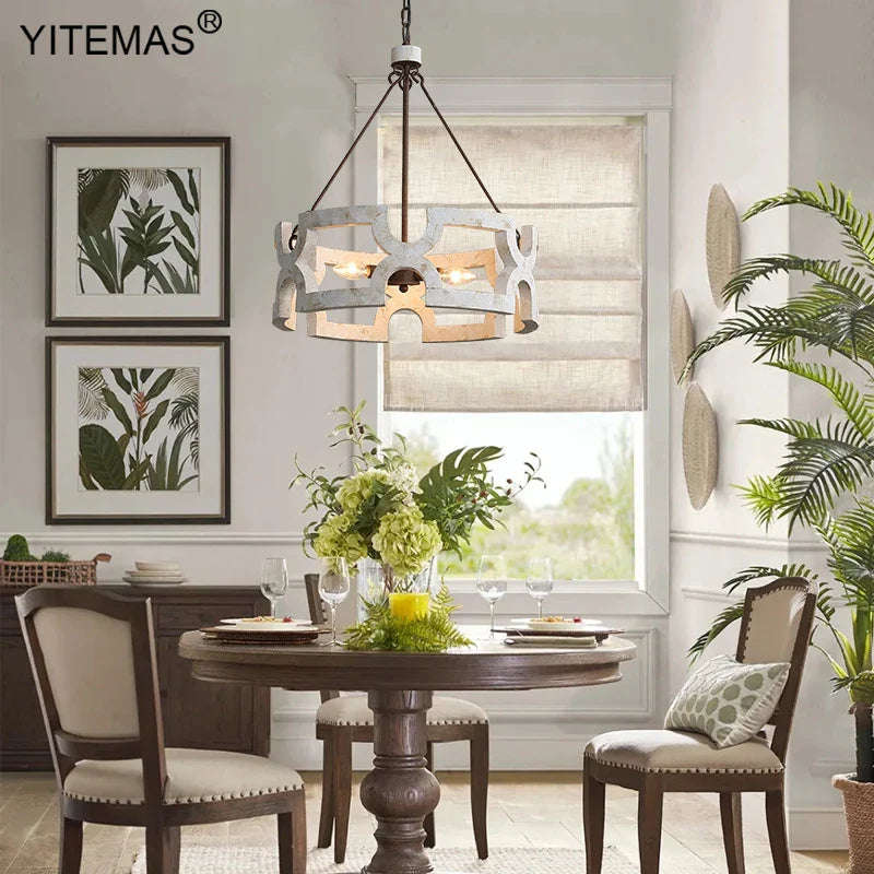 Afralia™ Vintage Wooden Chandelier: Rustic Metal Lighting for Living Dining Bedroom