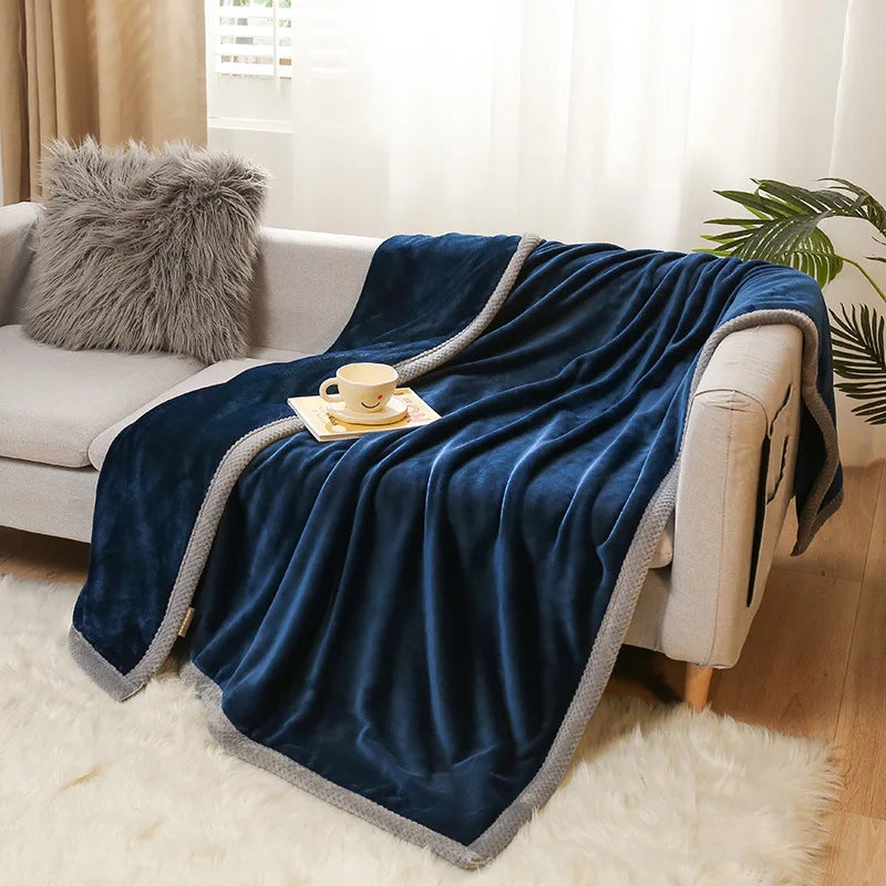 Afralia™ Plush Reversible Wide Edge Velvet Blanket: Luxurious & Skin-friendly Sofa and Office Nap Blanket