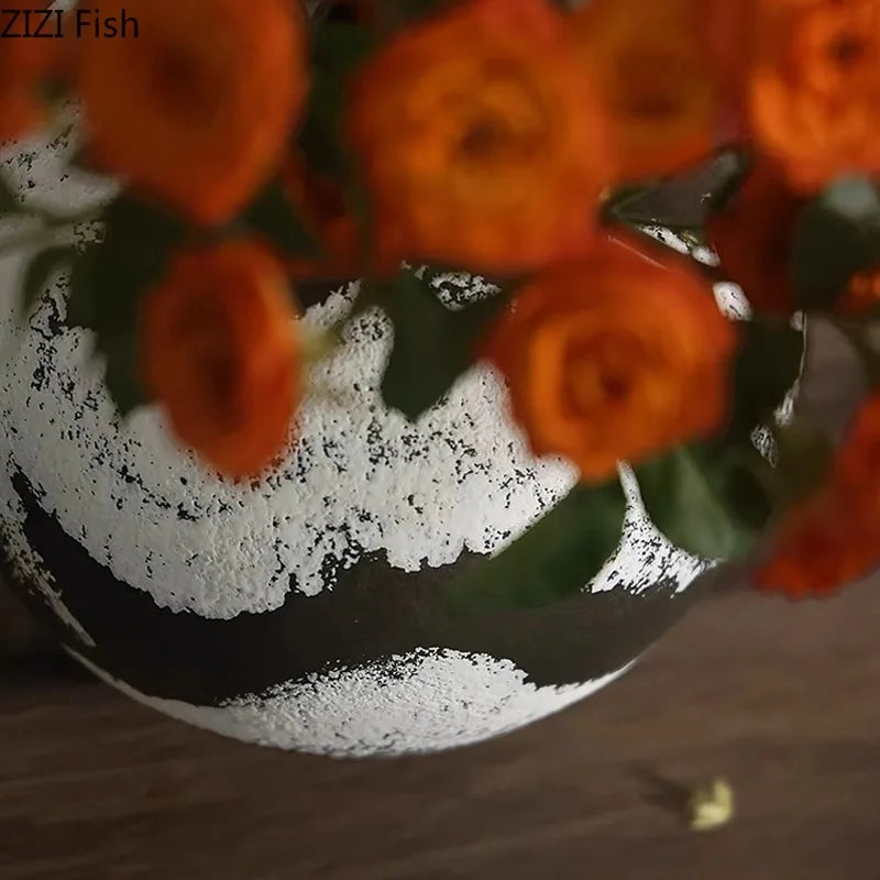 Afralia™ Ink Painting Ceramic Vase: Flower Pots Desk Decor Crafts Floral Room Aesthetic