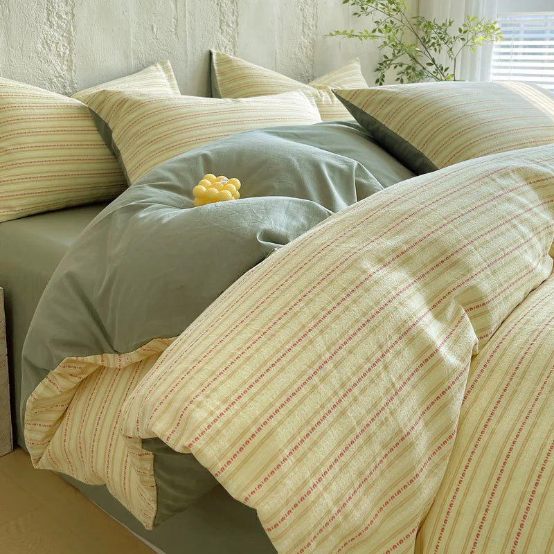 Afralia™ Luxury Striped Jacquard Cotton Bedding Set - Ultra Soft Duvet Cover Kit