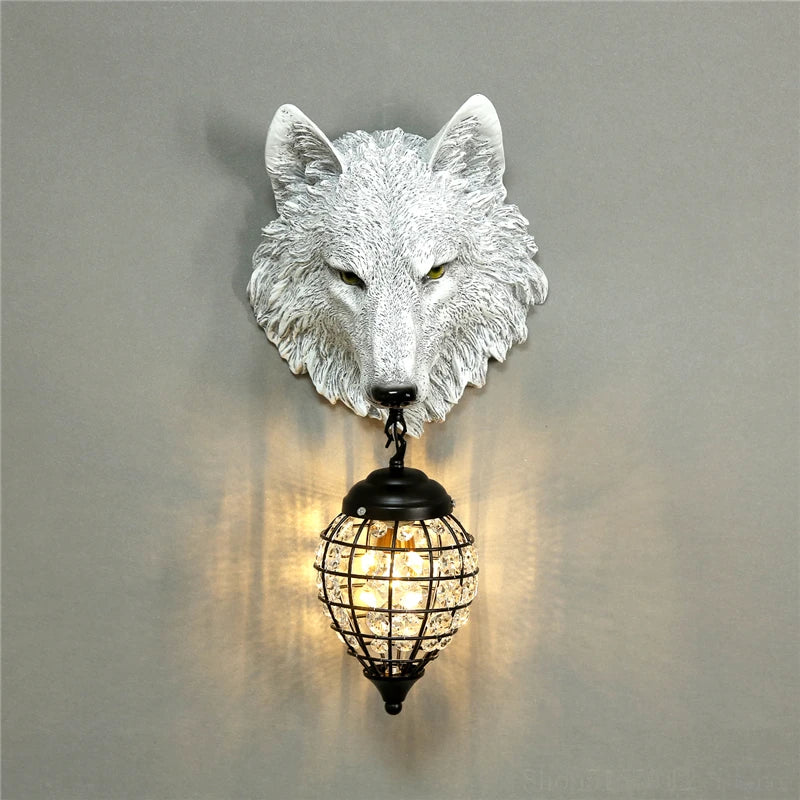 Afralia™ Nordic Wolf Resin Wall Lamp: Industrial Decor Stair Crystal Light