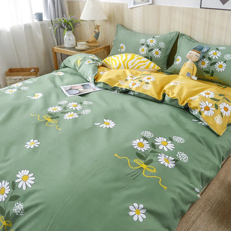 Afralia™ Cartoon Lattice Floral Geometric Pattern Bedding Set