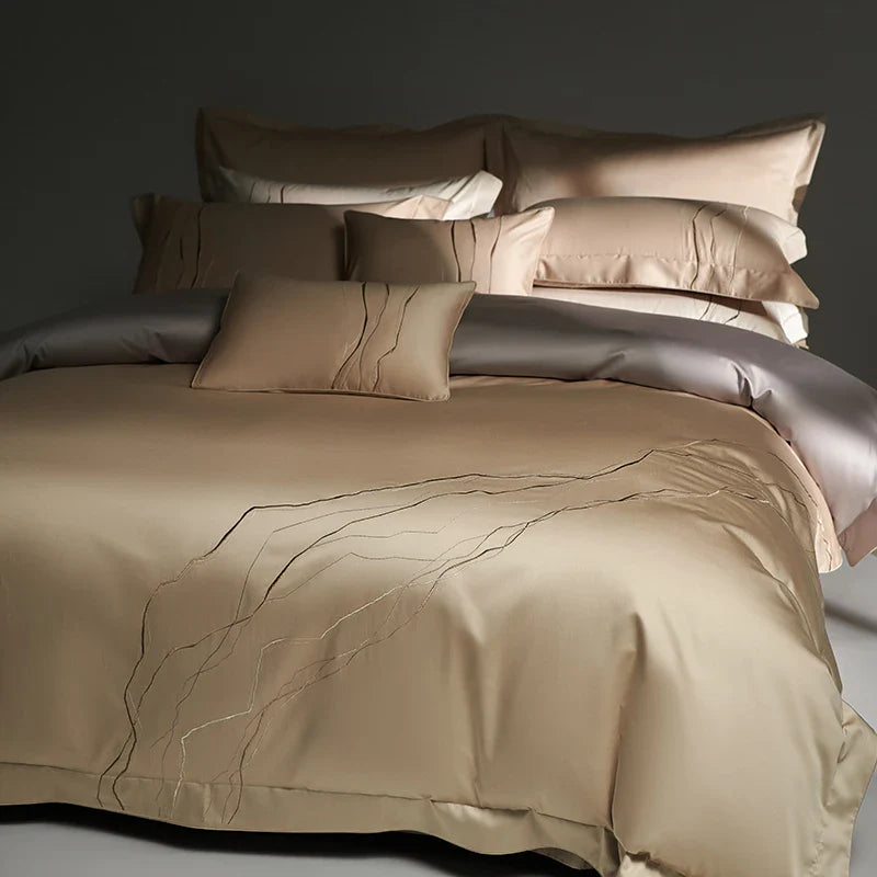 Afralia™ Luxury Embroidered 4-Piece Egyptian Cotton Bedding Set