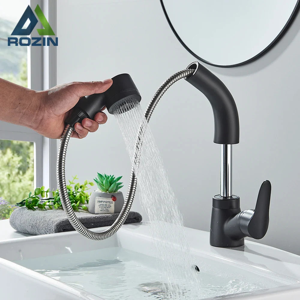 Afralia™ Black Lift Basin Faucet with Pull Out Sprayer for Bathroom Sink - Dual Nozzle