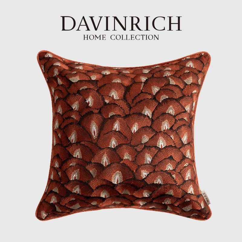 Afralia™ Embroidered Geometry Pillow Case | Brick Red Retro Design | Sofa Cushion Cover