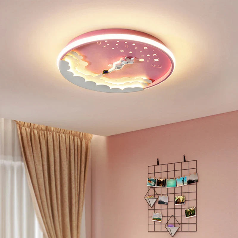Afralia™ Kids' Cartoon Unicorn Rocket LED Ceiling Light for Bedroom Study Room