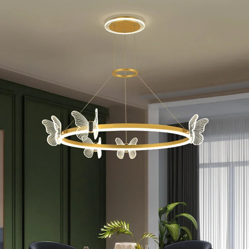 Afralia™ Gold Butterfly Crystal Chandelier Pendant Light for Elegant Living Room & Restaurant Decoration
