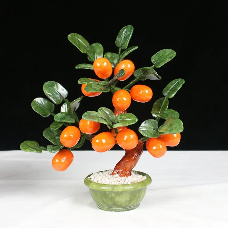 Afralia™ Jade Kumquat Tangerine Tree Bonsai: Handmade Chinese Decor Ornaments