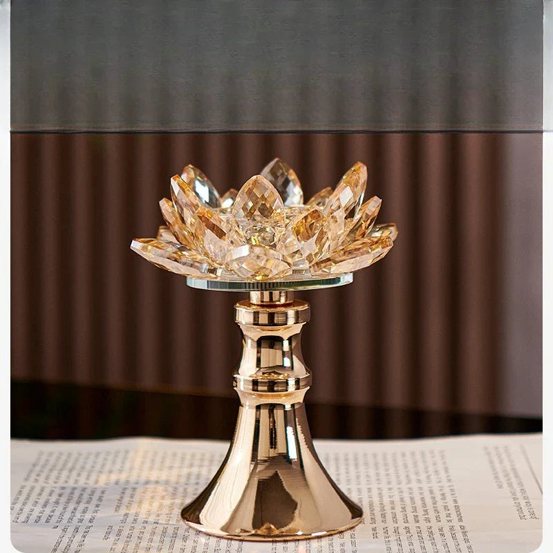Afralia™ Lotus Glass Flower Crystal Candle Holder Home Decor Accessory