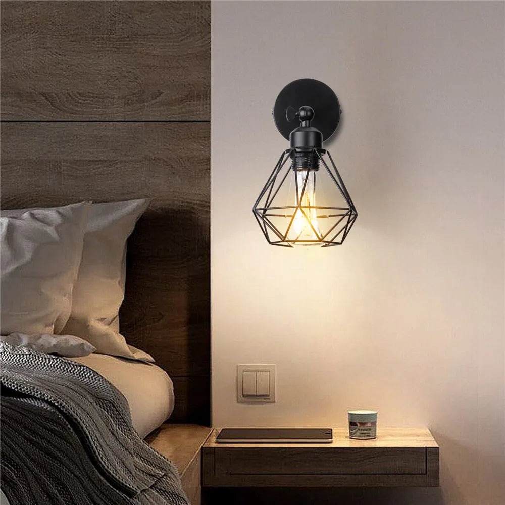 Afralia™ Adjustable Industrial Vintage Wall Light Iron Cage Sconce for Bedside & Bathroom