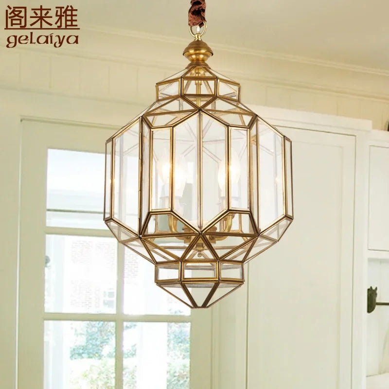 Afralia™ Antique Glass Pendant LED Lamp Copper Vintage Glass Pendant Light