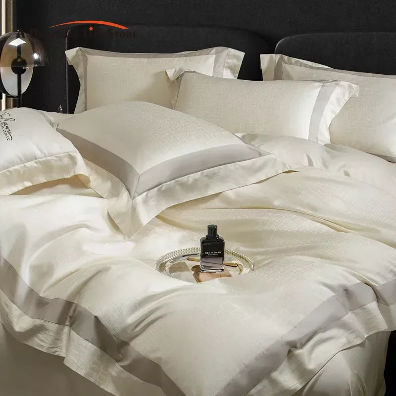 Afralia™ Soft Silky Jacquard Bedding Set - Duvet, Sheet, Pillowcase