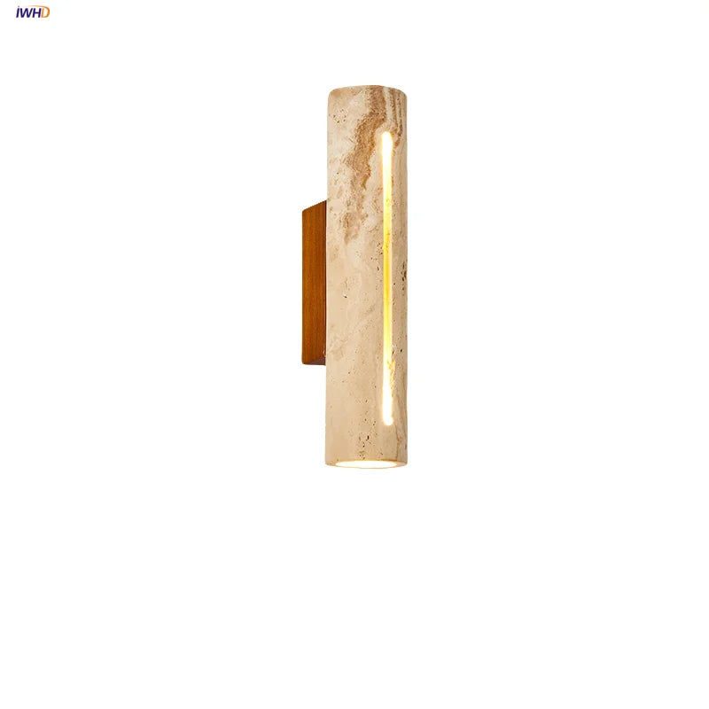 Afralia™ Wood Canopy LED Wall Lights Yellow Travertine Nordic Modern Indoor Sconce Lamp