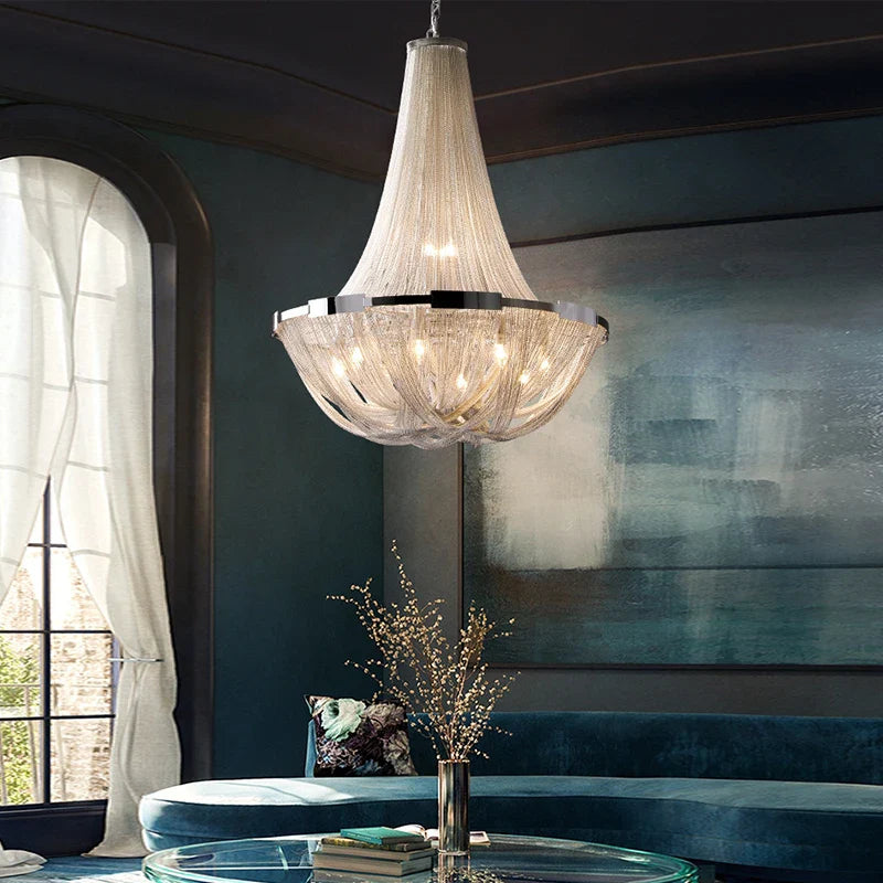 Afralia™ Modern Tassel Chandelier for Hotel Villa Stairs - Italian Light Luxury Aluminum