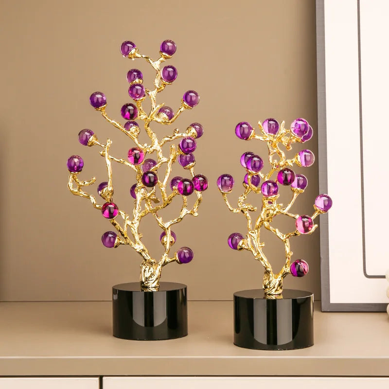 Afralia™ Amethyst Tree Metal Grapevine Statue Crystal Grape Home Decor