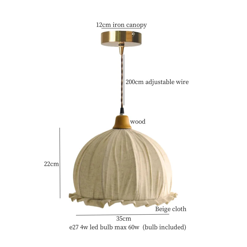 Afralia Beige Cloth LED Pendant Light: Vintage Japanese Style for Kitchen, Dining, and Living Room