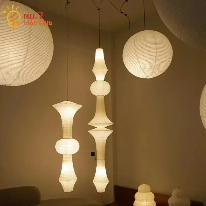 Afralia™ Japanese Wabi Sabi Pendant Light LED E27 Noguchi Akari Rice Paper Ceiling Hanging