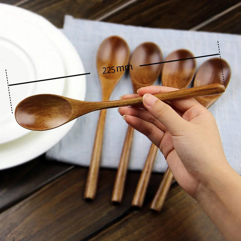5 Pieces Wooden Spoon Soup Spoon and Fork Tableware Set