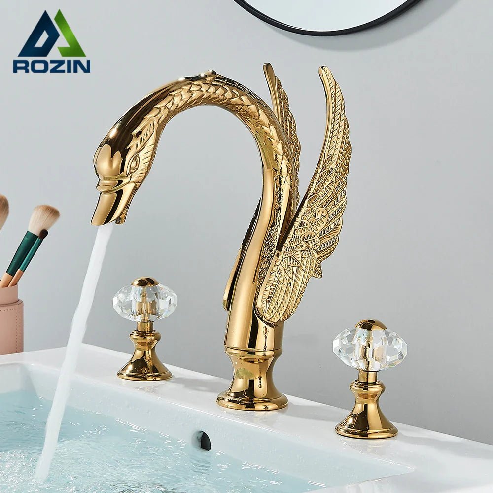 Afralia™ Golden Swan Crystal Dual Handle Basin Tap