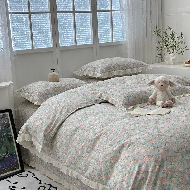 Afralia™ Floral Print Cotton Quilt Cover with Lace | Single Size 200X230Cm