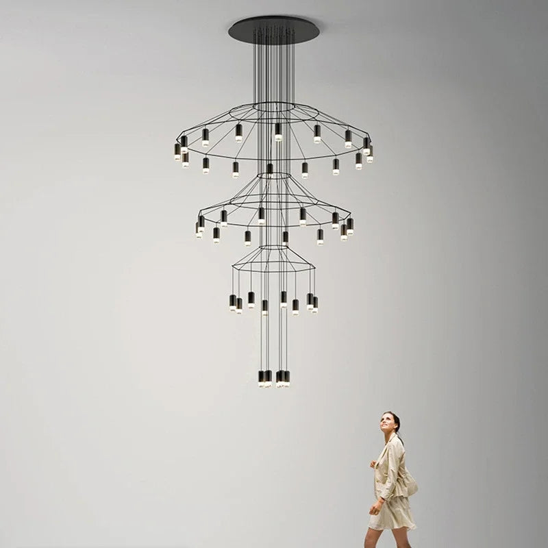 Afralia™ Nordic Personality LED Chandelier: Black Long Fixture for Dining Room, Lobby, Loft Home