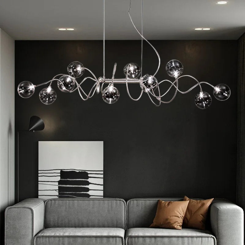 Afralia™ Smoky Gray Glass Chandelier with Chrome Plate - Modern Dining Room Pendant Lighting
