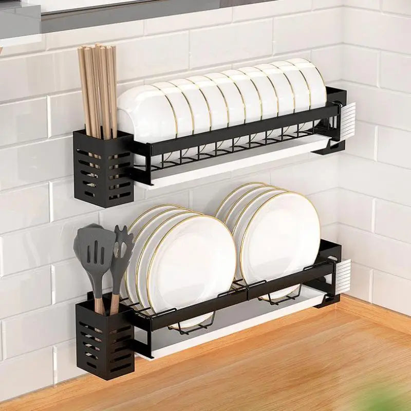 Afralia™ Kitchen Dish Drainer Rack & Tableware Holder - Wall Mounted Drying Shelf Storage