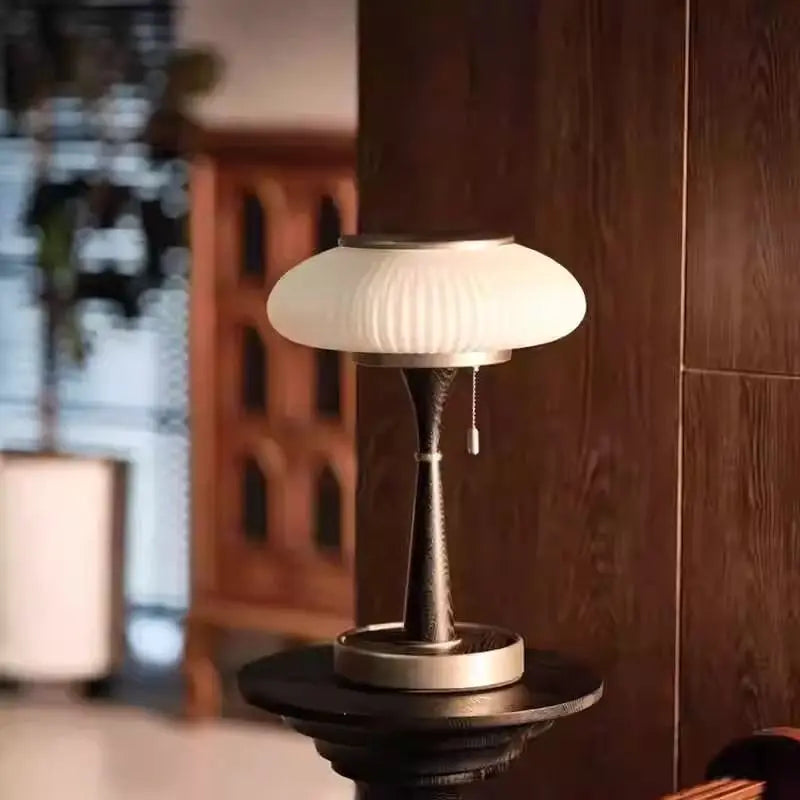 Afralia™ Matsutake Glass Desk Lamp: Medieval Style for Bedroom, Living Room & Study.