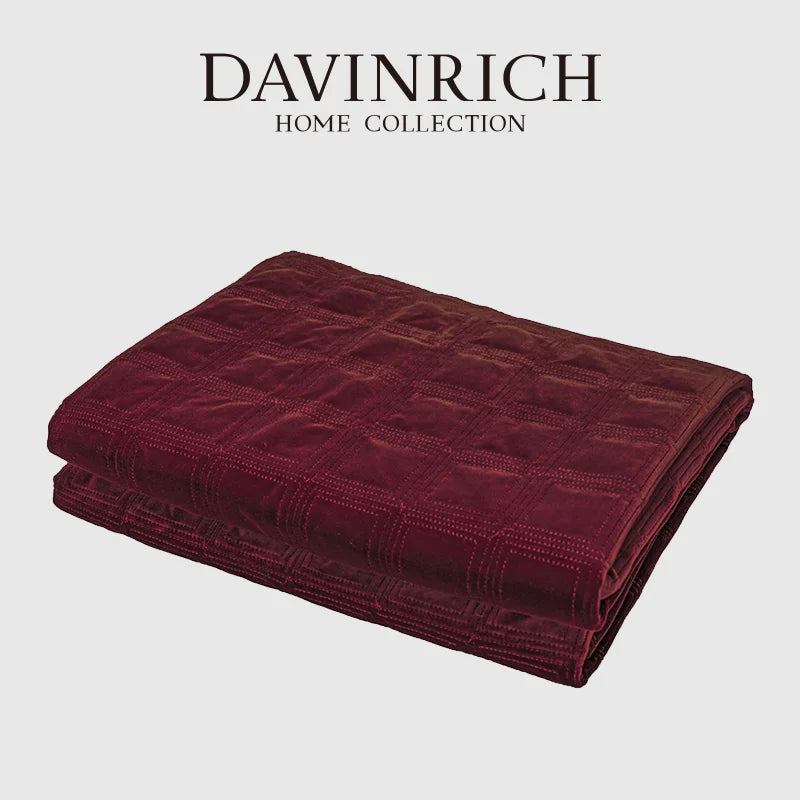 Afralia™ Burgundy Velvet Geometric Embroidered Bed Runner Luxury Bedroom Hotel Wedding