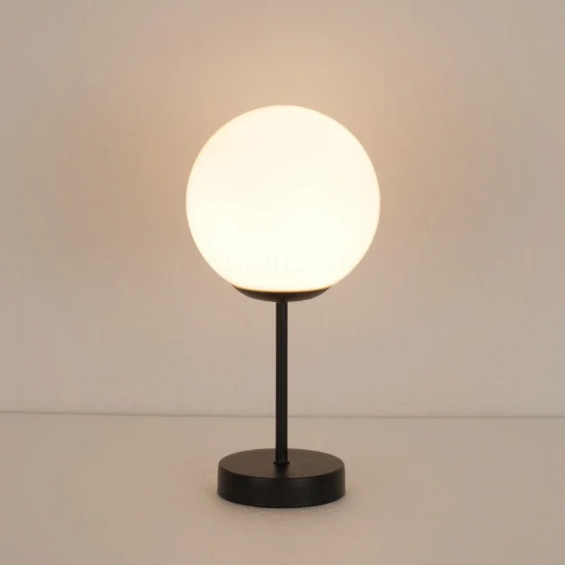 Afralia™ White Glass Ball LED Table Lamp for Living Room, Bedroom, Offices & Learn Reading