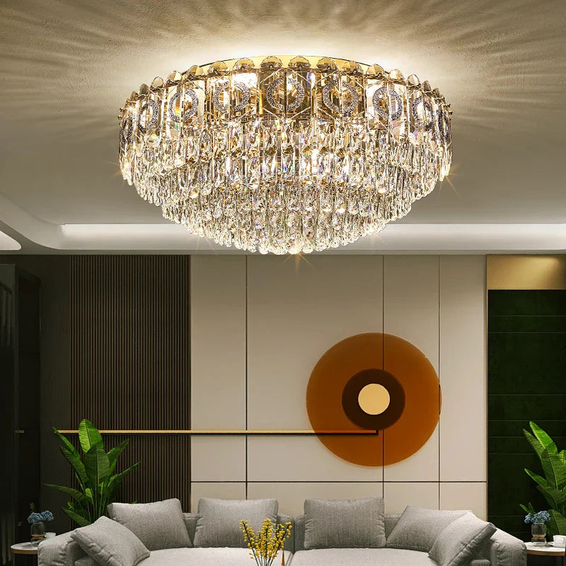 Afralia™ Crystal Ceiling Lamp: Modern Simple Golden Round Light for Living Room, Bedroom, Study