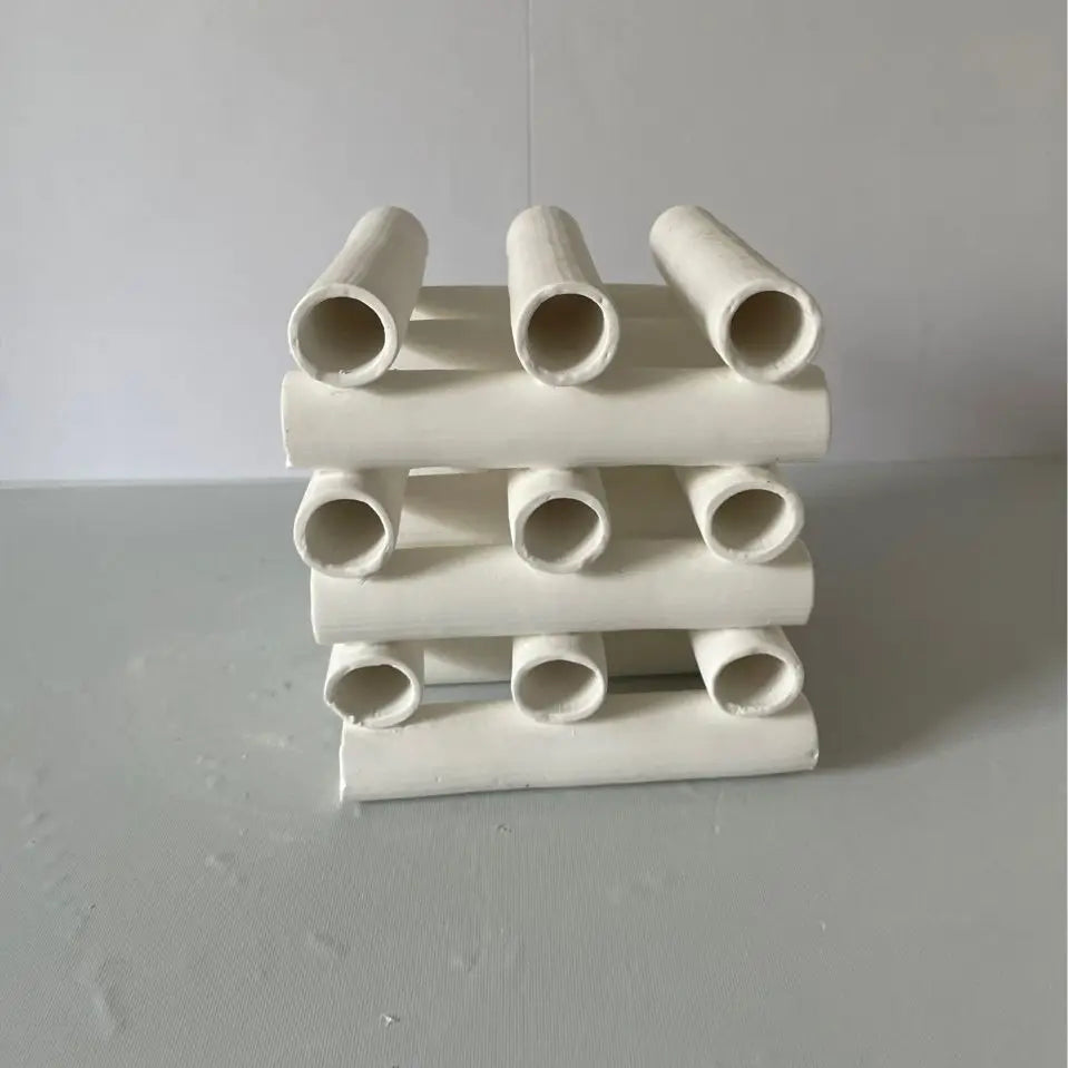 Afralia™ Geometric Ceramic Pipe Stack Decorative Figurines White Ornaments
