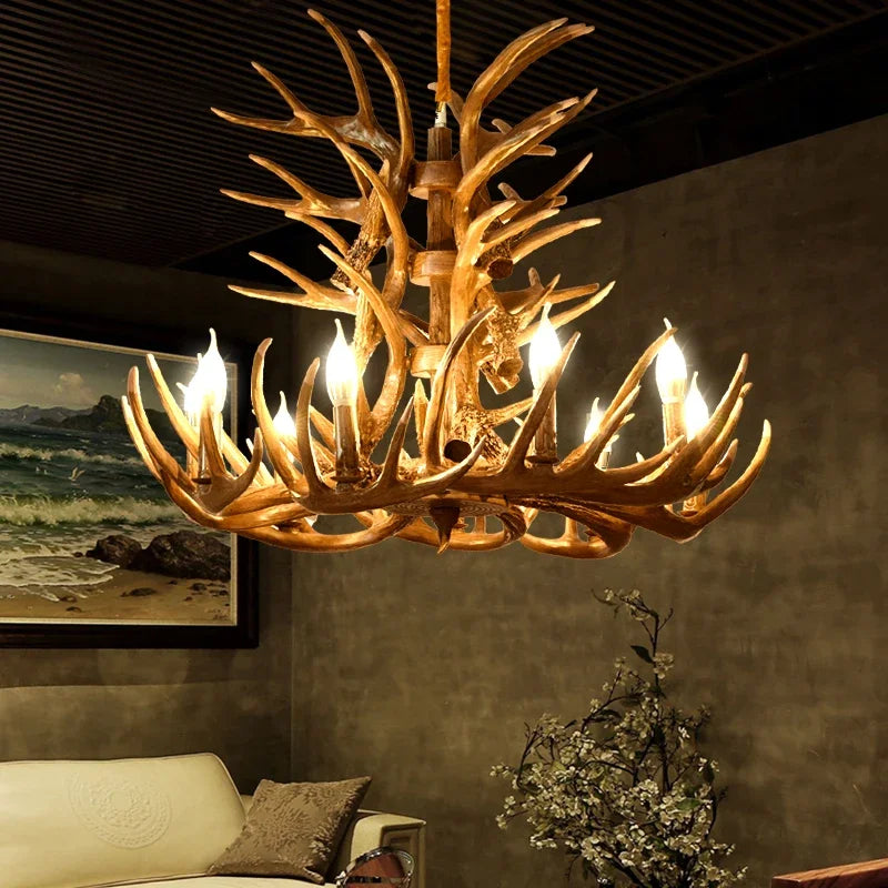 Afralia™ Antler Chandelier Ceiling Lamp Mid Century Modern Lighting