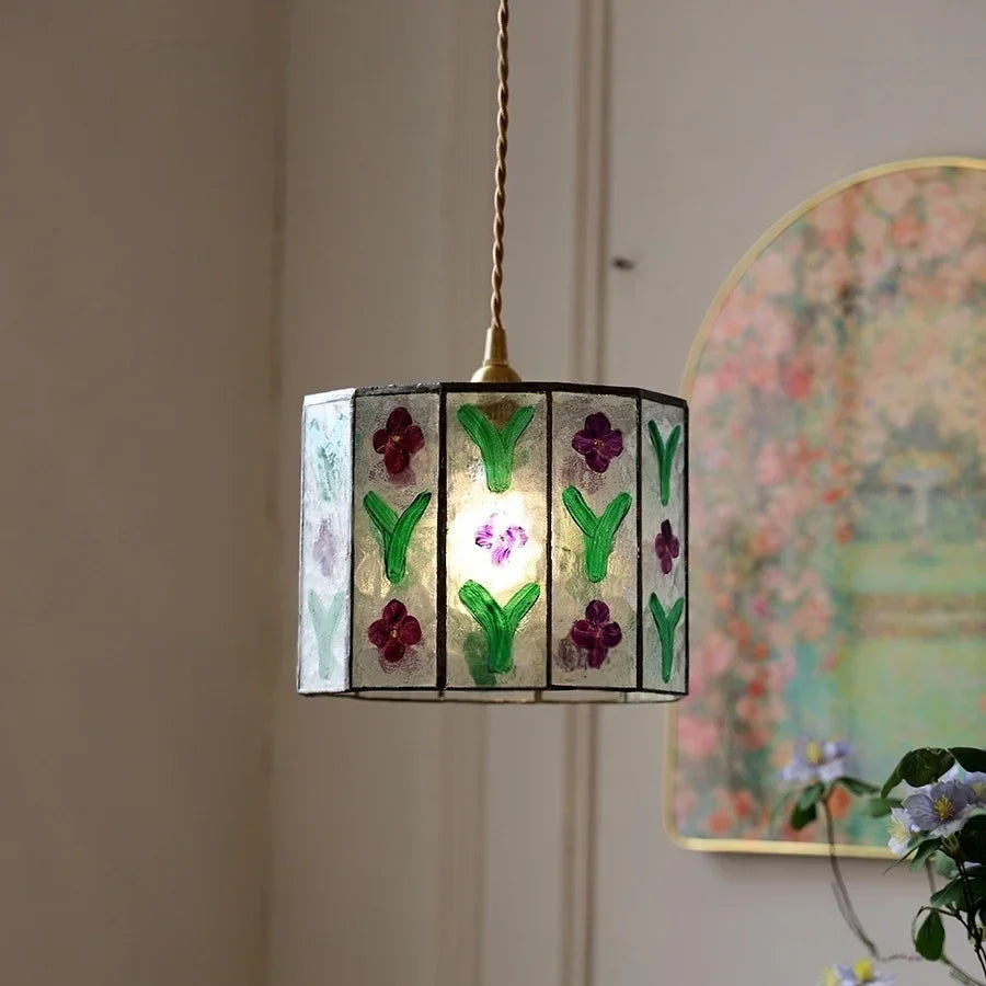 Afralia™ Vintage Colorful Glass Pendant Lamp with Adjustable Wire for Bedroom and Kitchen