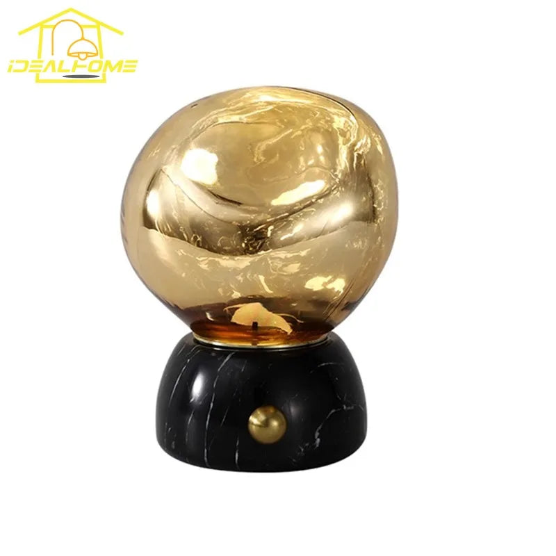Afralia™ Glass Marble Table Lamp Touch Switch USB Charging Desk Light