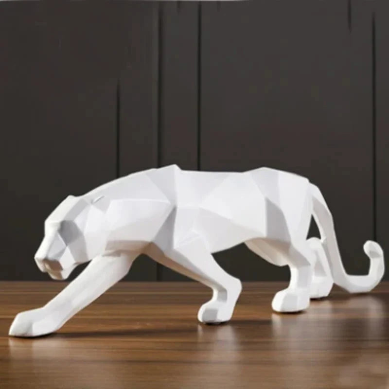 Afralia™ Panther Statue Geometric Resin Leopard Sculpture Home Office Decor Craft