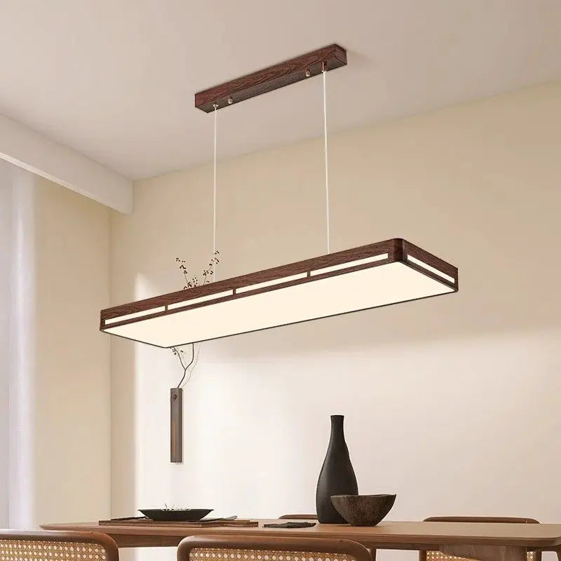 Afralia™ Nordic Solid Wood Chandelier Walnut LED Strip Lamp Bar Tea Room Lighting