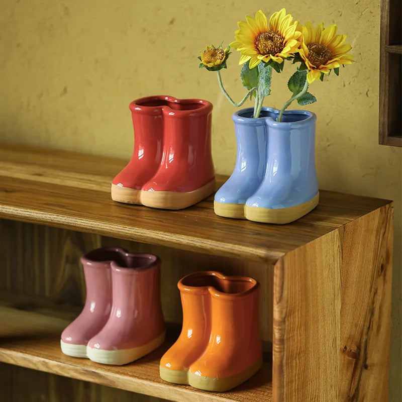 Afralia™ Ceramic Rain Boots Flower Vase - Garden Pot Home Decor Accessories