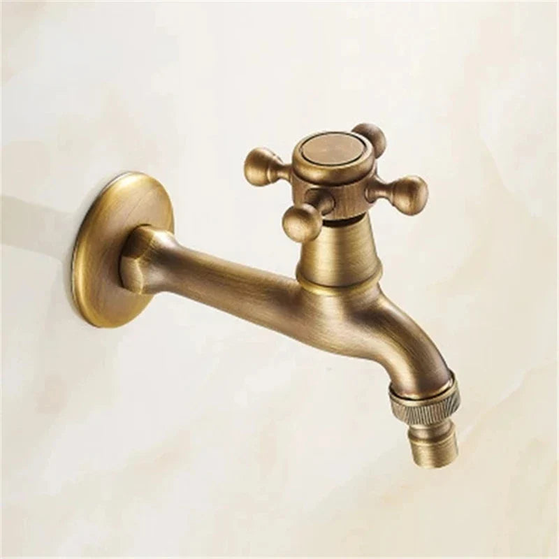 Afralia™ Antique Brass Garden Bibcock Tap Decorative Water Faucet for Bathroom and Outdoor Use