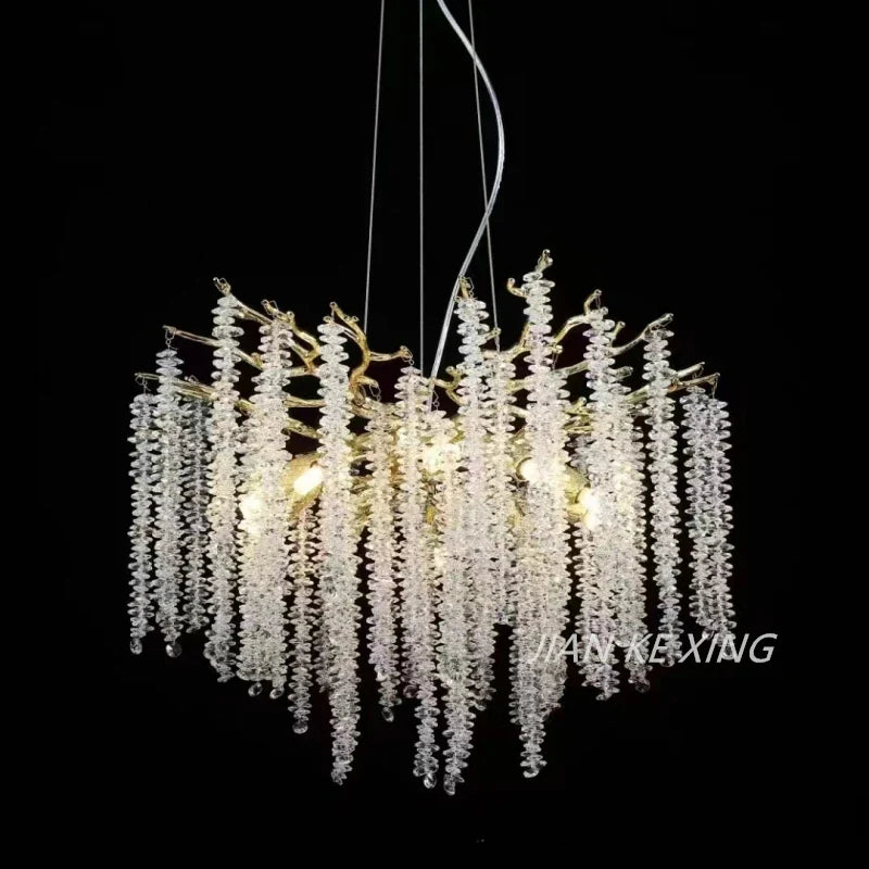 Afralia™ Luxury Crystal Tassel Pendant Chandelier for Living Room Dining Hotel Hall