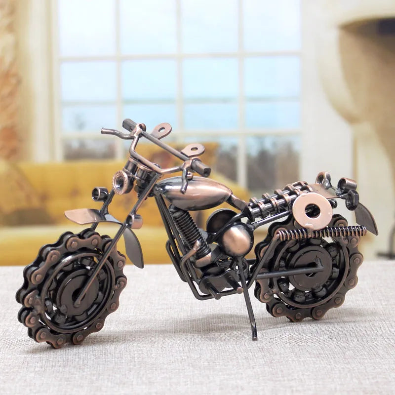 Afralia™ Vintage Metal Motorcycle Model - Handmade Iron Motorbike Figurine for Home Office Décor