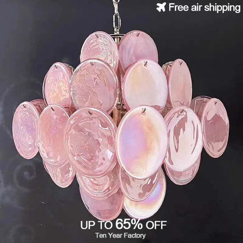 Afralia™ Pink Glass Ceiling Chandelier Light - Italian Style for Home Decoration