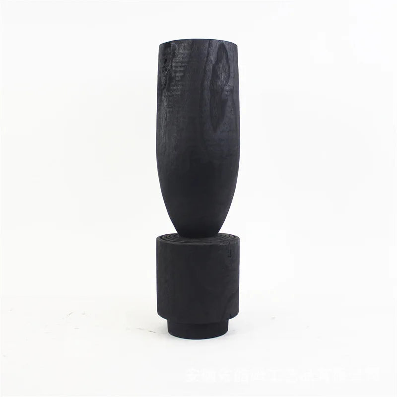 Afralia™ Handmade Carbonized Wood Wabi-Sabi Flower Vase for Home Hotel Villa Decor