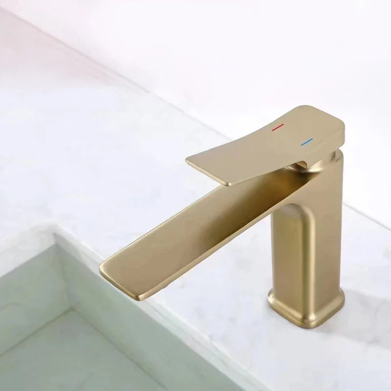 Afralia™ Modern Gold Black Basin Faucet Mixer Tap Brass Hot Cold Water Sink Tap