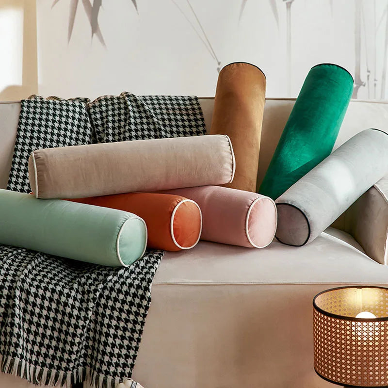 Afralia™ Velvet Candy Body Pillow Flannel Rolled Edge Solid Color Waist Cushion