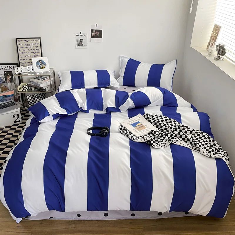 Afralia™ Soft Large Stripe Bedding Set: Brushed Duvet, Sheet, Pillowcases in Nordic Style