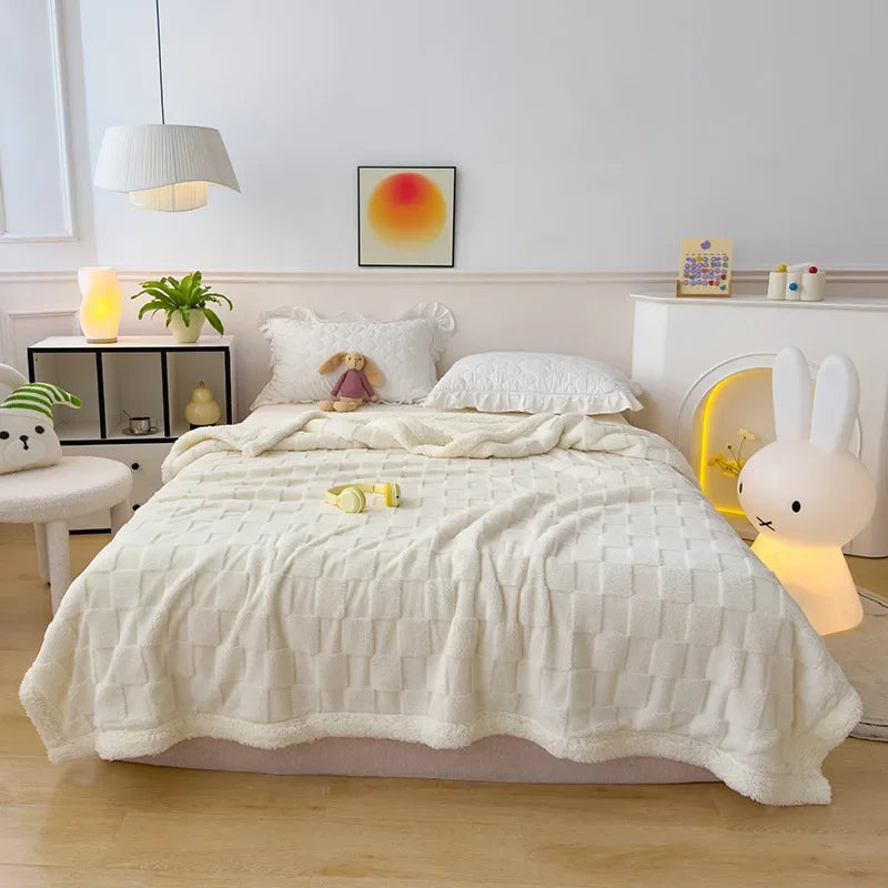 Afralia™ Checkerboard Lambs Wool Blanket, Cozy & Soft Throws for Sofa & Bed