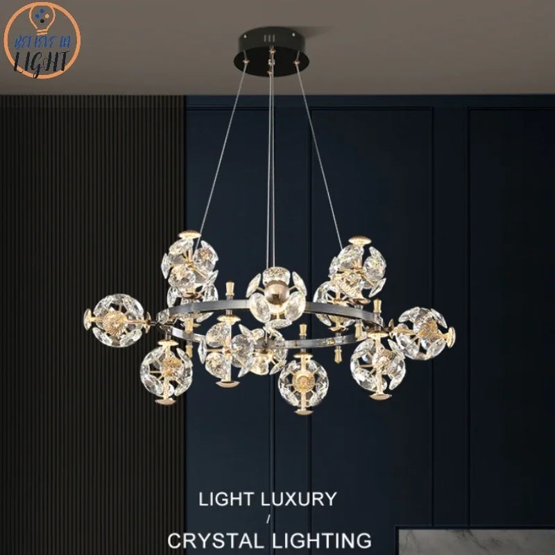 Afralia™ Sunflower Crystal Chandelier: Luxury Gold & Black LED Pendant Light