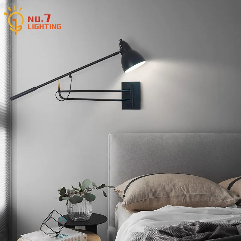 Afralia™ Medieval Industrial Swing Arm LED Wall Lamp for Bedroom Living Room Study